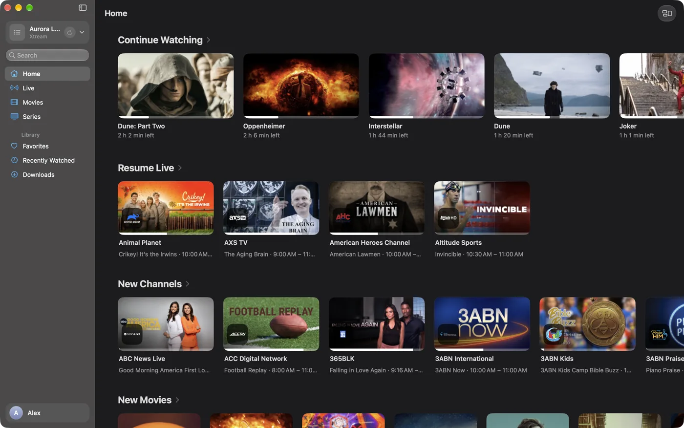 The IPTV+ home screen on Mac