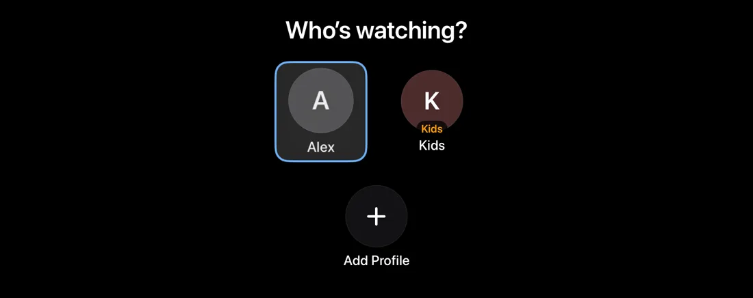 The Who’s Watching profile picker in IPTV+ on Apple TV