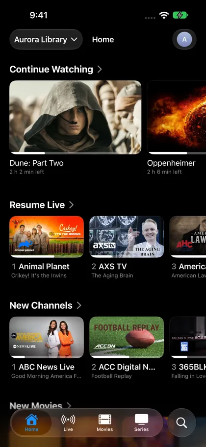 IPTV+ live channels on iPhone